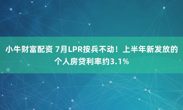 小牛财富配资 7月LPR按兵不动！上半年新发放的个人房贷利率约3.1%